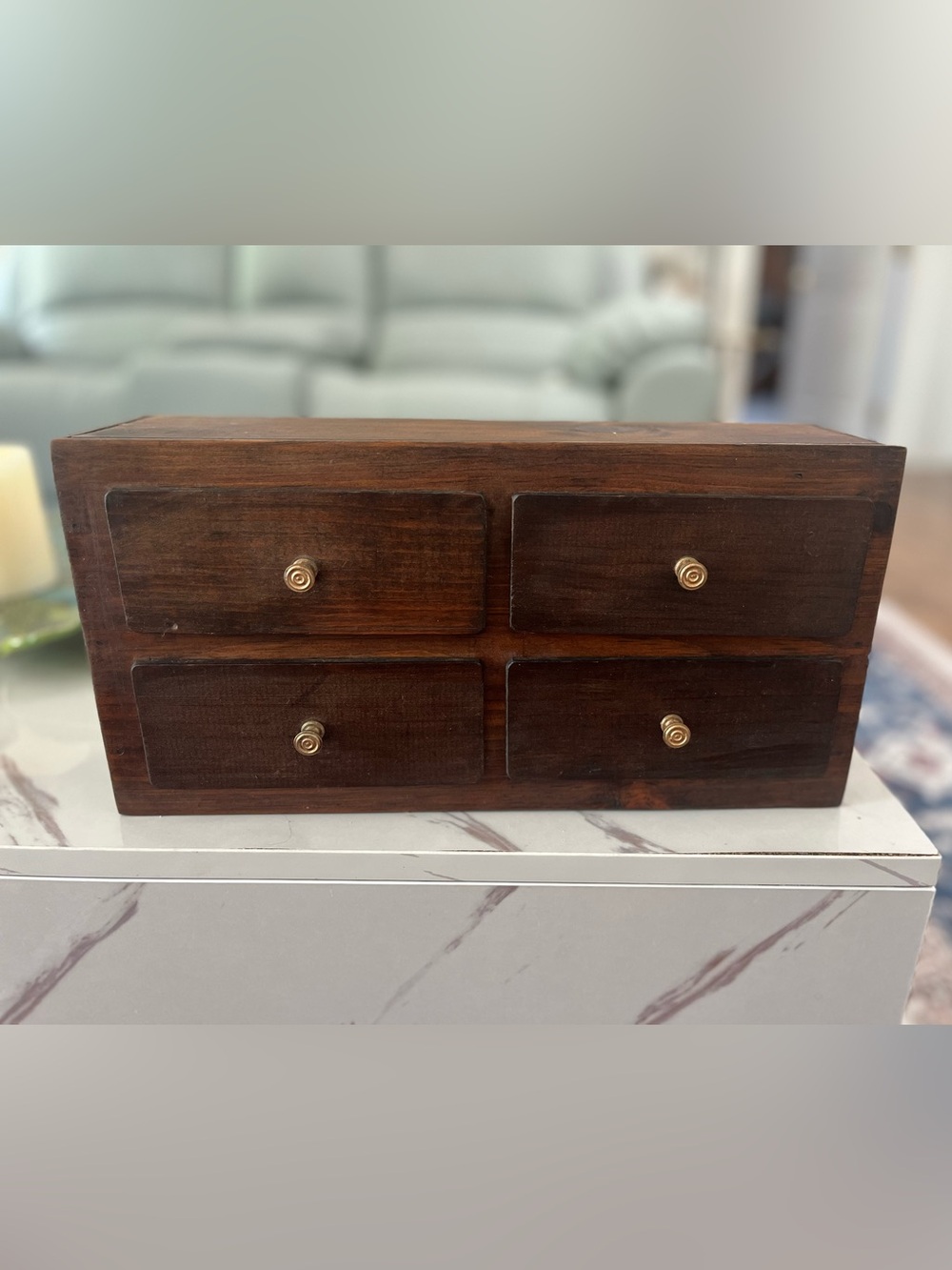 Vtg handcrafted Wood apothecary style cabinet with 4 drawers and sm brass knobs